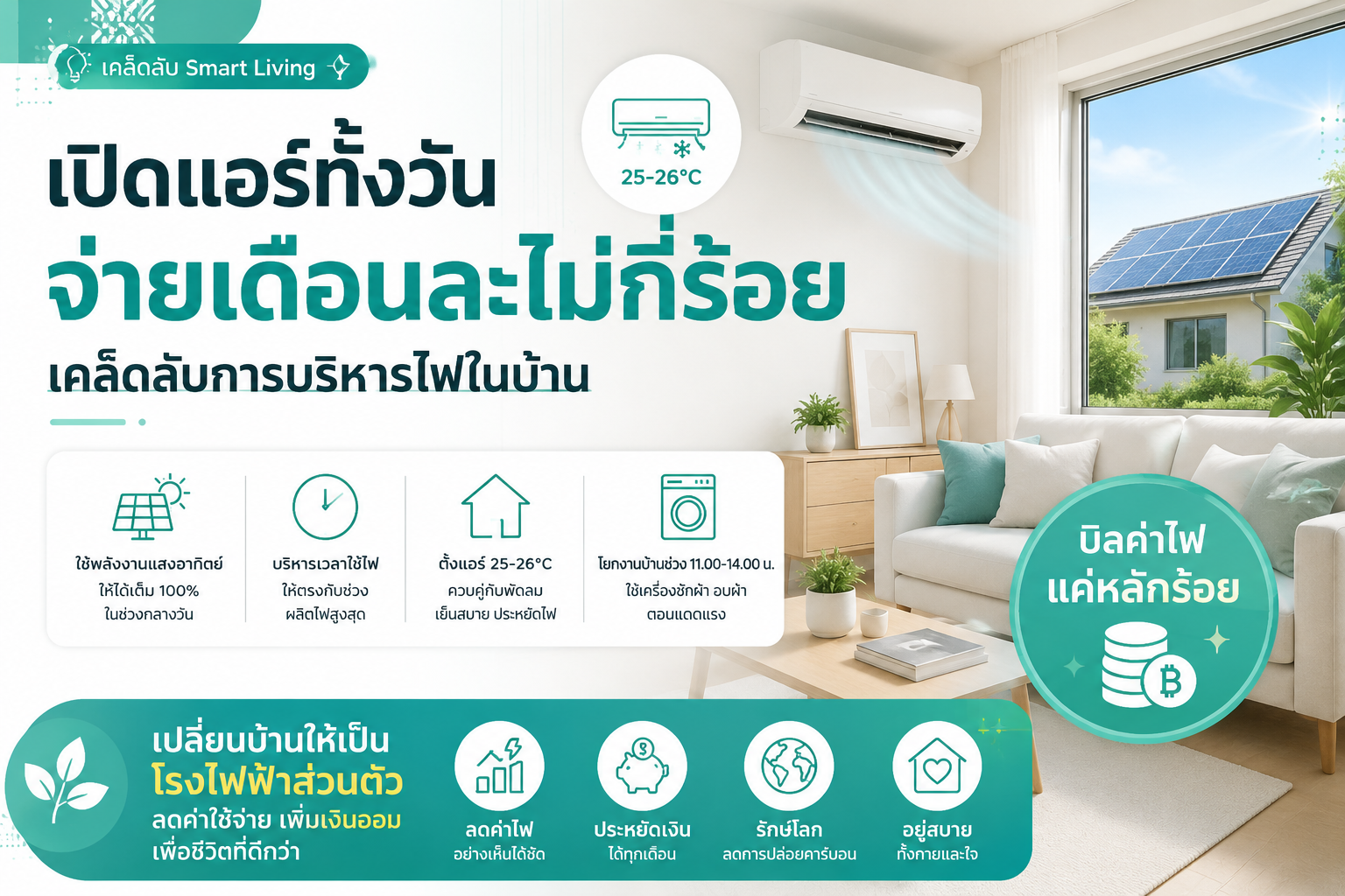 เปิดแอร์ทั้งวันจ่ายเดือนละไม่กี่ร้อย: เคล็ดลับการบริหารไฟในบ้าน